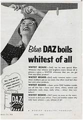 Old print advert for Daz - blue daz boils whitest of all